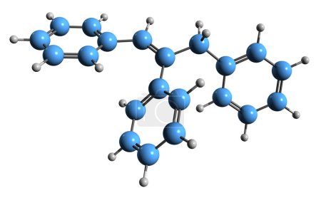 Téléchargez les photos : Image 3D de la formule squelettique du triphényléthylène - structure chimique moléculaire d'hydrocarbures aromatiques isolés sur fond blanc - en image libre de droit