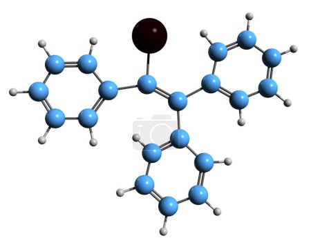 Foto de Imagen 3D de Triphenyliodoethylene skeletal formula - estructura química molecular del estrógeno no esteroideo sintético yodotrifeniletileno aislado sobre fondo blanco - Imagen libre de derechos