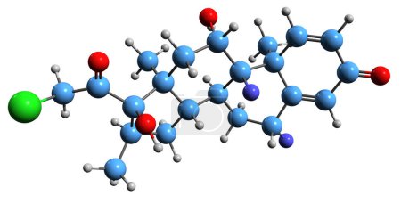 Foto de Imagen 3D de la fórmula esquelética de Ulobetasol - estructura química molecular del halobetasol corticosteroide aislado sobre fondo blanco - Imagen libre de derechos