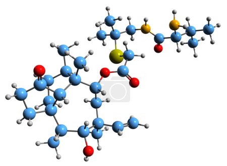 Téléchargez les photos : Image 3D de la formule squelettique de la valnémuline - structure chimique moléculaire de l'antibiotique pleuromutiline isolé sur fond blanc - en image libre de droit
