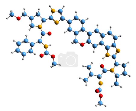 Téléchargez les photos : Image 3D de la formule squelettique Velpatasvir - structure chimique moléculaire de l'inhibiteur de la NS5A isolé sur fond blanc - en image libre de droit