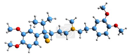 Téléchargez les photos : Image 3D de la formule squelettique de Verapamil - structure chimique moléculaire du médicament bloquant les canaux calciques isolé sur fond blanc - en image libre de droit