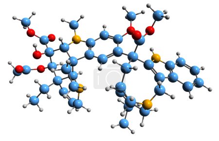 Foto de Imagen 3D de la fórmula esquelética de Vinorelbine: estructura química molecular de la medicación de quimioterapia aislada sobre fondo blanco - Imagen libre de derechos