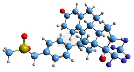 Téléchargez les photos : Image 3D de la formule squelettique Vilaprisan - structure chimique moléculaire du modulateur sélectif stéroïdien synthétique du récepteur de la progestérone isolé sur fond blanc - en image libre de droit