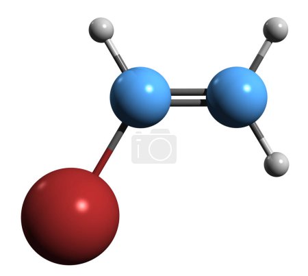 Foto de Imagen 3D de la fórmula esquelética de bromuro de vinilo: estructura química molecular de 1-bromoeteno aislado sobre fondo blanco - Imagen libre de derechos