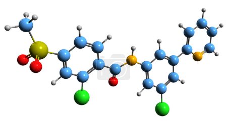 Foto de Imagen 3D de la fórmula esquelética de Vismodegib: estructura química molecular de la medicación anticancerígena aislada sobre fondo blanco - Imagen libre de derechos