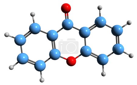 Téléchargez les photos : Image 3D de la formule squelettique de Xanthone - structure chimique moléculaire d'un insecticide composé organique isolé sur fond blanc - en image libre de droit