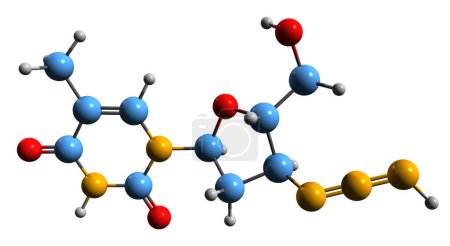 Téléchargez les photos : Image 3D de la formule squelettique de Zidovudine - structure chimique moléculaire du médicament antirétroviral isolé sur fond blanc - en image libre de droit