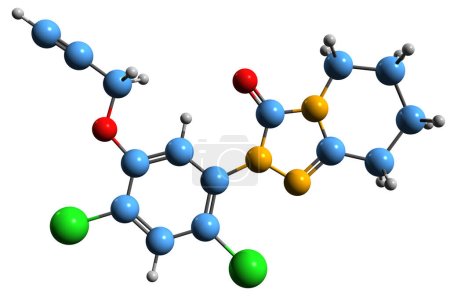 Téléchargez les photos : Image 3D de la formule squelettique de l'azafénidine - structure chimique moléculaire de l'herbicide triazole isolé sur fond blanc - en image libre de droit