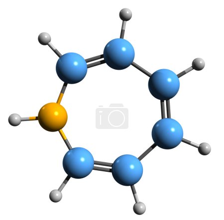 Foto de Imagen 3D de la fórmula esquelética de Azepina - estructura química molecular de Azacicloheptatrieno aislado sobre fondo blanco - Imagen libre de derechos