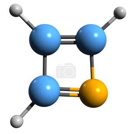 Téléchargez les photos : Image 3D de la formule squelettique Azete - structure chimique moléculaire du composé chimique hétérocyclique isolé sur fond blanc - en image libre de droit