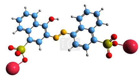 Téléchargez les photos : Image 3D de la formule squelettique Azorubine - structure chimique moléculaire du colorant azoïque carhumidité isolé sur fond blanc - en image libre de droit