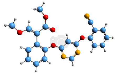 Téléchargez les photos : Image 3D de la formule squelettique azoxystrobine - structure chimique moléculaire du fongicide isolé sur fond blanc - en image libre de droit