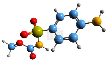 Téléchargez les photos : Image 3D de la formule squelettique d'Asulam - structure chimique moléculaire de l'herbicide isolé sur fond blanc - en image libre de droit