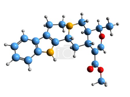 Photo for 3D image of Ajmalicine skeletal formula - molecular chemical structure of antihypertensive drug raubasine isolated on white background - Royalty Free Image