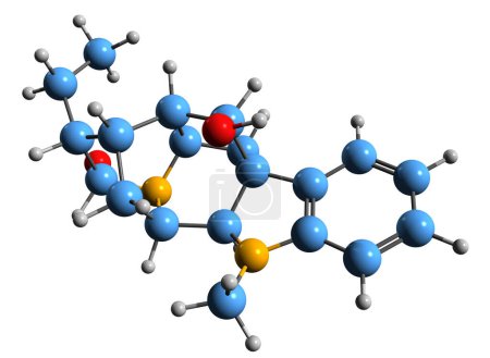 Téléchargez les photos : Image 3D de la formule squelettique Ajmaline - structure chimique moléculaire de l'agent antiarythmique alcaloïde isolé sur fond blanc - en image libre de droit