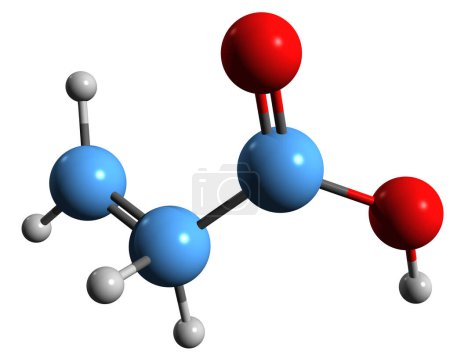 Foto de Imagen 3D de la fórmula esquelética del ácido acrílico - estructura química molecular del ácido propenoico aislado sobre fondo blanco - Imagen libre de derechos