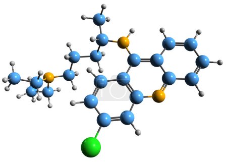 Téléchargez les photos : Image 3D de la formule squelettique de la mépacrine - structure chimique moléculaire de la quinacrine isolée sur fond blanc - en image libre de droit