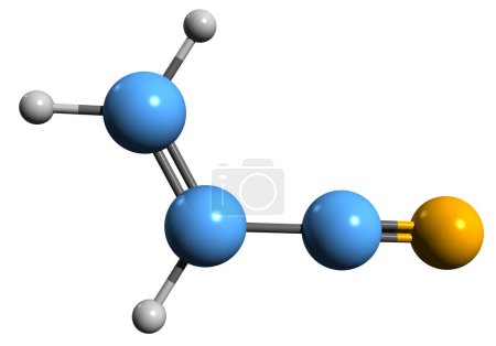 Téléchargez les photos : Image 3D de la formule squelettique de l'acrylonitrile - structure chimique moléculaire du composé organique Cyanoéthène isolé sur fond blanc - en image libre de droit