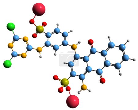Téléchargez les photos : Image 3D de la formule squelettique Reactive Blue 1 - structure chimique moléculaire du colorant de tissu anthraquinone isolé sur fond blanc - en image libre de droit