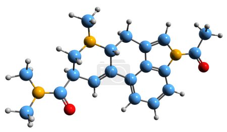 Téléchargez les photos : Image 3D de la formule squelettique ALD-52 - structure chimique moléculaire du 1-acétyl-LSD psychédélique isolé sur fond blanc - en image libre de droit