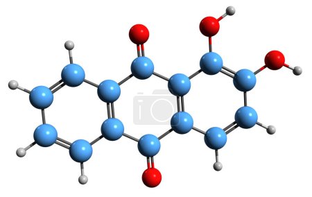 Photo for 3D image of Alizarin skeletal formula - molecular chemical structure of Turkey red isolated on white background - Royalty Free Image