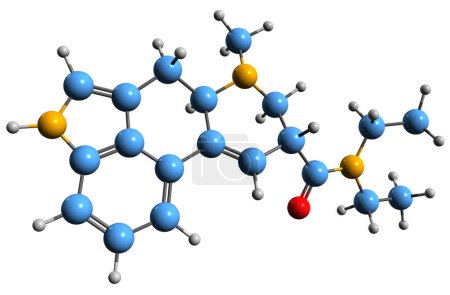 Foto de Imagen 3D de la fórmula esquelética alcaloide del cornezuelo de centeno - estructura química molecular de micotoxina aislada sobre fondo blanco - Imagen libre de derechos