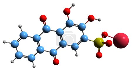 Téléchargez les photos : Image 3D de la formule squelettique Alizarin Red S - structure chimique moléculaire de Mordant Red 3 isolée sur fond blanc - en image libre de droit