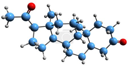Téléchargez les photos : Image 3D de la formule squelettique de l'allopregnandione - structure chimique moléculaire du 5a-dihydroprogestéron isolé sur fond blanc - en image libre de droit
