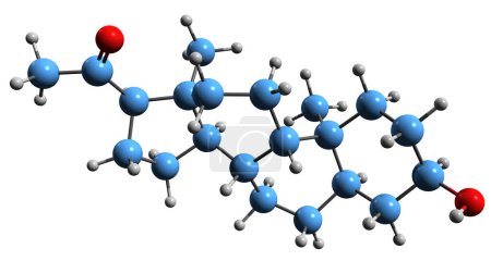 Foto de Imagen 3D de la fórmula esquelética de alopregnanolona - estructura química molecular del neuroesteroide natural aislado sobre fondo blanco - Imagen libre de derechos