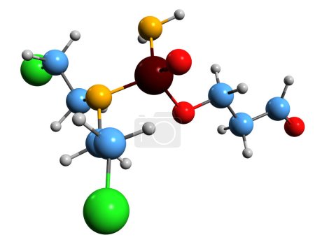 Foto de Imagen 3D de la fórmula esquelética de aldofosfamida: estructura química molecular del fármaco quimioterapéutico antitumoral citostático aislado sobre fondo blanco - Imagen libre de derechos