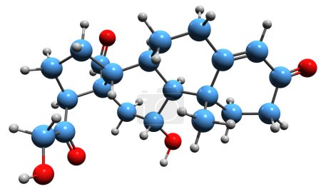 Téléchargez les photos : Image 3D de la formule squelettique de l'aldostérone - structure chimique moléculaire de l'hormone stéroïde minéralocorticoïde ALD isolée sur fond blanc - en image libre de droit