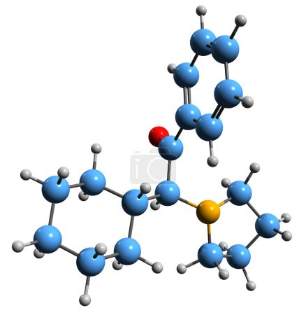Foto de Imagen 3D de la fórmula esquelética a-PCYP: estructura química molecular del fármaco estimulante aislado sobre fondo blanco - Imagen libre de derechos
