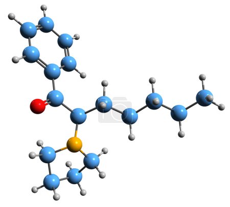 Foto de Imagen 3D de la fórmula esquelética alfa-pirrolidinoheptaphenona - estructura química molecular del fármaco de diseño aislado sobre fondo blanco - Imagen libre de derechos