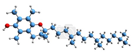 Foto de Imagen 3D de la fórmula esquelética del alfa-tocoferol - estructura química molecular de la vitamina E aislada sobre fondo blanco - Imagen libre de derechos