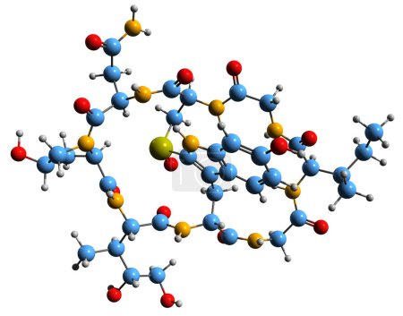 Téléchargez les photos : Image 3D de la formule squelettique alpha-amatoxine - structure chimique moléculaire de l'amatoxine isolée sur fond blanc - en image libre de droit