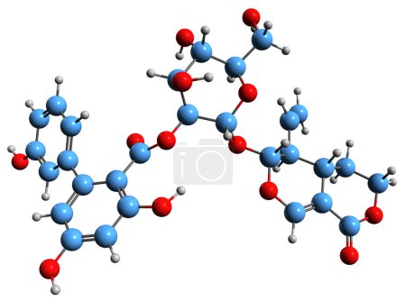 Photo for 3D image of Amarogentin skeletal formula - molecular chemical structure of  bitter glycoside isolated on white background - Royalty Free Image