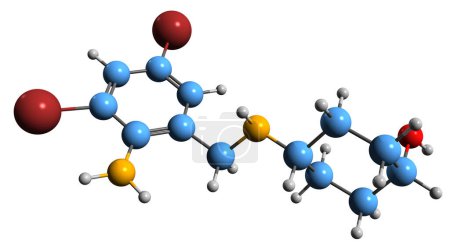 Téléchargez les photos : Image 3D de la formule squelettique Ambroxol - structure chimique moléculaire des maladies respiratoires médicament isolé sur fond blanc - en image libre de droit