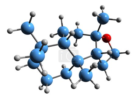 Foto de Imagen 3D de la fórmula esquelética de Ambroxide - estructura química molecular del terpenoide aislado sobre fondo blanco - Imagen libre de derechos