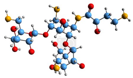 Foto de Imagen 3D de la fórmula esquelética de Amikacin - estructura química molecular de la medicación antibiótica aislada sobre fondo blanco - Imagen libre de derechos