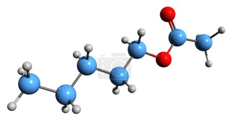 Téléchargez les photos : Image 3D de la formule squelettique de l'acétate d'amyle - structure chimique moléculaire de l'acétate de pentyle isolé sur fond blanc - en image libre de droit