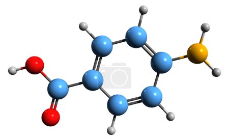 Téléchargez les photos : Image 3D de la formule squelettique acide 4-aminobenzoïque - structure chimique moléculaire de l'acide para-aminobenzoïque isolé sur fond blanc - en image libre de droit