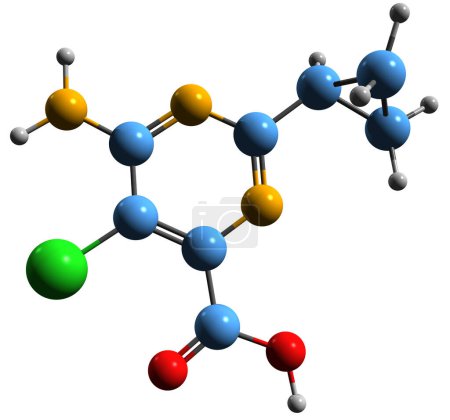 Foto de Imagen 3D de la fórmula esquelética de Aminociclopiracloro - estructura química molecular de herbicida de baja toxicidad aislado sobre fondo blanco - Imagen libre de derechos