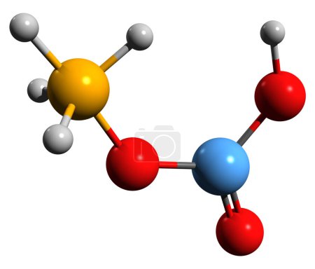 Foto de Imagen 3D de la fórmula esquelética de bicarbonato de amonio: estructura química molecular del carbonato de hidrógeno de amonio aislado sobre fondo blanco - Imagen libre de derechos
