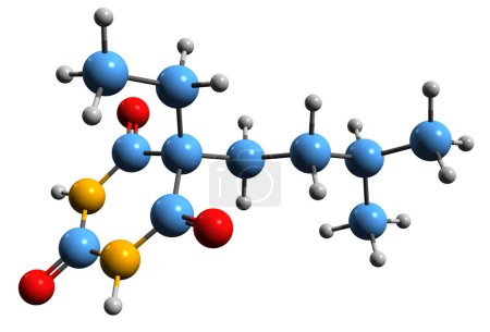 Foto de Imagen 3D de la fórmula esquelética ambarbital - estructura química molecular del derivado de barbitúrico aislado sobre fondo blanco - Imagen libre de derechos