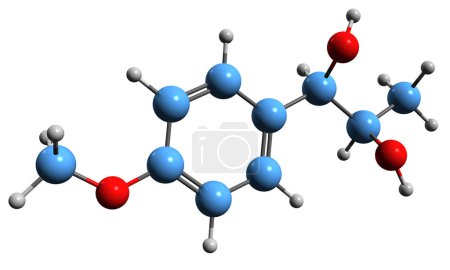 Photo for 3D image of anetoglycol skeletal formula - molecular chemical structure of anise camphor oil component isolated on white background - Royalty Free Image
