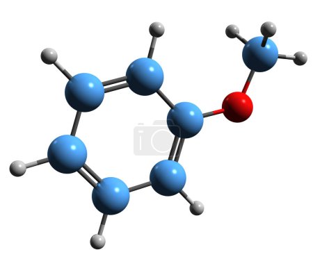Foto de Imagen 3D de la fórmula esquelética del anisol - estructura química molecular del metoxibenceno aislado sobre fondo blanco - Imagen libre de derechos