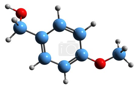 Photo for 3D image of Anisyl alcohol skeletal formula - molecular chemical structure of 4-methoxybenzyl alcohol isolated on white background - Royalty Free Image