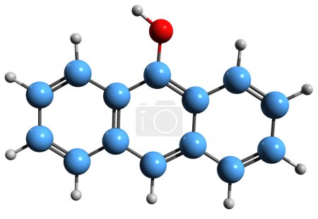 Téléchargez les photos : Image 3D de la formule squelettique Anthranol - structure chimique moléculaire de l'anthracène-9-ol isolé sur fond blanc - en image libre de droit