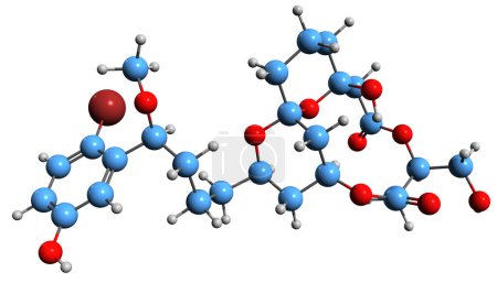 Foto de Imagen 3D de la fórmula esquelética de Aplysiatoxin - estructura química molecular de cianotoxina aislada sobre fondo blanco - Imagen libre de derechos